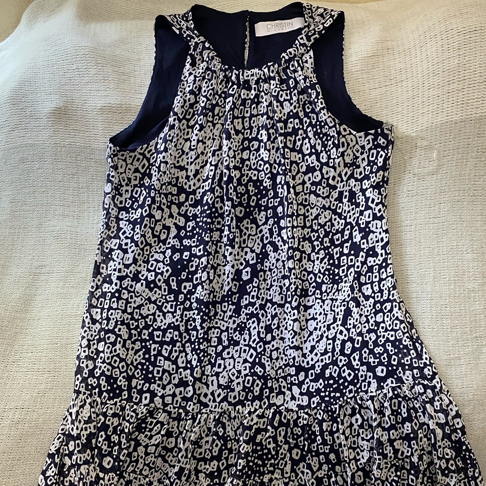 NWOT Christin Michaels Blue and White print dress